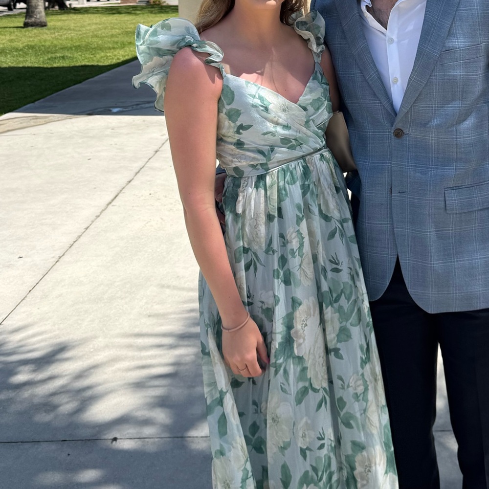 Floral Green and White Dress LULUS